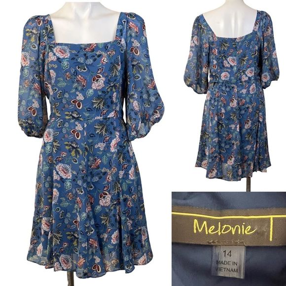 Melonie T Dresses & Skirts - Melonie T floral square neckline dress 3/4 sleeve